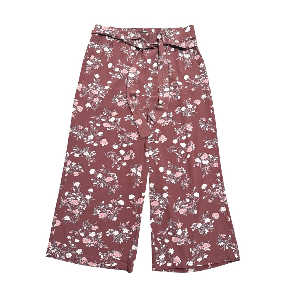 Torrid Womens Plus 2 2X Floral Wide Leg Pants Rust Elastic Waist Belted